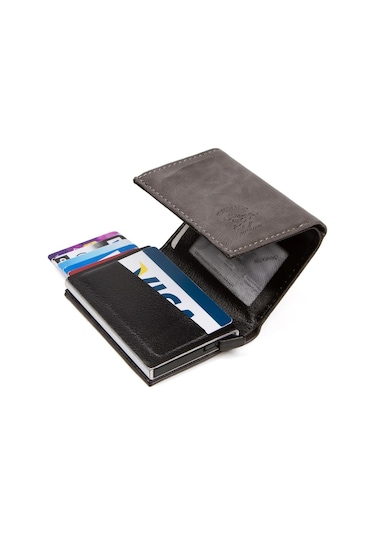 Tuldar Erkek Rfıd Otomatik Çekim Koruyucu Mekanizmalı Kağıt Para Bölmeli Hediyelik Kartlık Cüzdan Tul601 - Gri