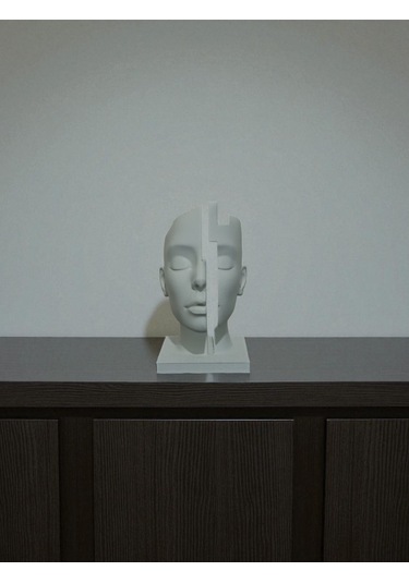 Zihin Boşluğu Figürlü Dekoratif Soyut Yüz Heykeli Beyaz Modern
