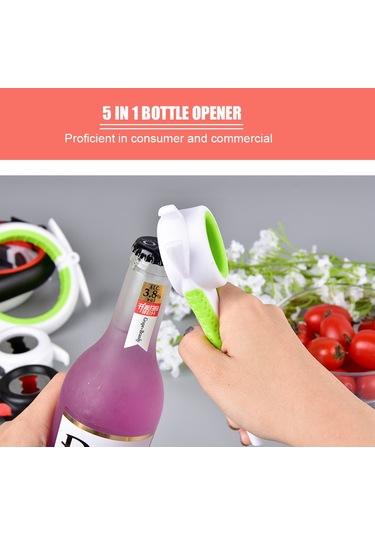 Monyee Beyaz-yesil 2'li Set: 4'ü 1 Arada Konserve Açıcı Ve 5'li Fişek Açıcı, Çeşitli Boyutlardaki Şişelerle Uyumlu, Ergonomik Ve Kaymaz Tutucu Yeşil