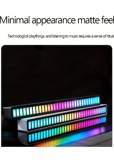 Honeybeeshop 2 Adet Siyah Müzik Pulsu Led Işık Çizgileri Eklenti Ses Kontrolü İle Renkli Ortam Işıkları Noel Oda Oyun Odası Dekoru Ayarlanabilir Renk Parlaklık Mod Şarj Edilebilir Polimer Pil