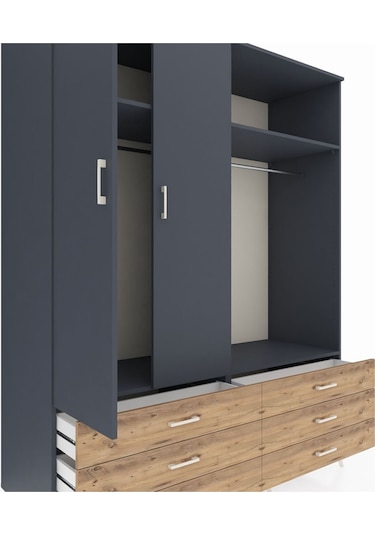 Kronos Gardrop 4 Raflı 6 Çekmeceli 2 Askılı 176x59x221 Antrasit-antrasit/çam Antrasit/çam Kronos Gardrop 4 Raflı 6 Çekmeceli 2 Askılı 176x59x221 Antrasit-antrasit/çam Antrasit/çam