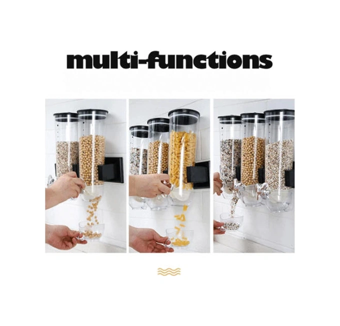 3 Adet Tahıl Dağıtıcı Çift Tek Kuru Gıda Snack Tahıl Teneke Kutu Plastik Depolama Konteyner Duvar Asılı Ev Organizatör Tankları Şişeler, Kavanozlar Ve Amp Kutular 3 Kaşık Klipsli