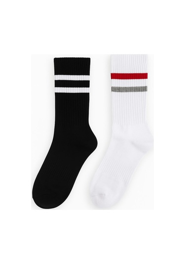 Erkek Siyah Beyaz Soket Çorap 2 Li Set Pamuklu Spor Ve Günlük Kullanım Plus Scorpion Siyah Beyaz