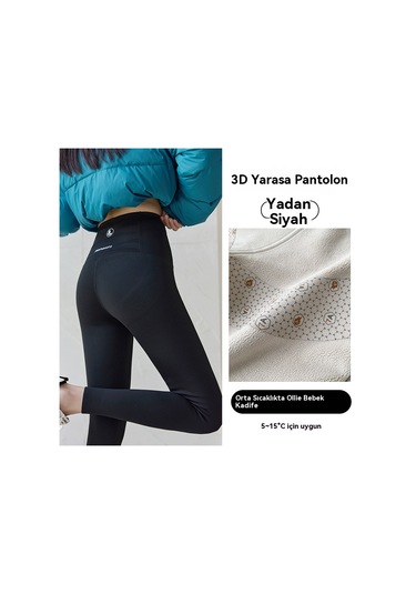 Kadınlar İçin Sonbahar Ve Kış Kalınlaştırılmış Polar Taytlar - Rahat Ve Sıcak Stil SiYAH