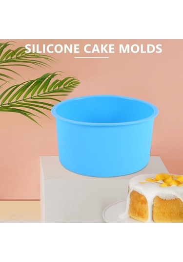 Fastbuy 6 Adet Yuvarlak Yapışmaz Silikon Kek Kalıbı Seti - 4 Inç, Muffin, Tart, Kurabiye, Brownie Yapımı İçin, Mavi Mavi