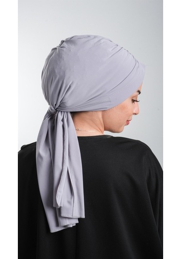 Gri Pratik Hazır Geçmeli Tesettür Bone Kesik Elyaf Sade 2111_15 Gri