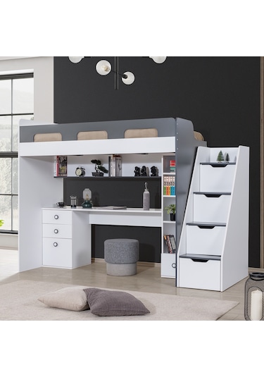 Ranza, Troya Ranza Masa Kitaplık Antrasit- Beyaz 90x200