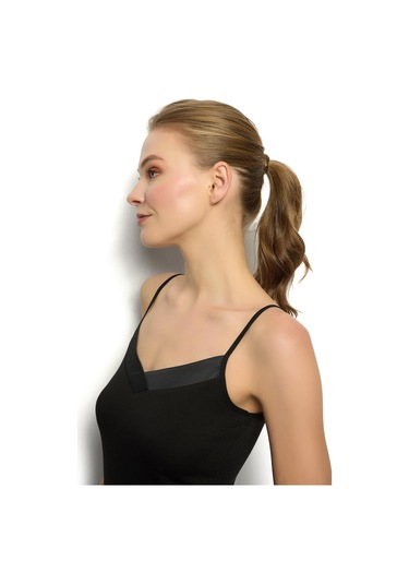 Kadın Saten Yakalı İp Askılı Siyah Atlet 626-siyah