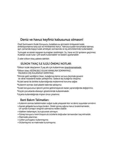 Owli Swimwarm Kulak Koruyucu Bebek Siyah Siyah