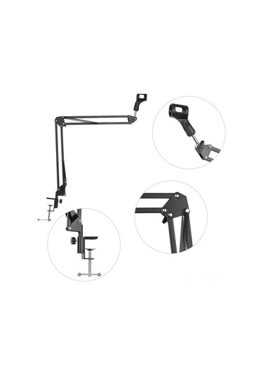 Maiyame Siyah Metal Mikrofon Standı, Tutucu Ve Montaj Kelepçesi Seti, 340g Ağırlık, 40x11.5x4.5cm Paket Boyutu