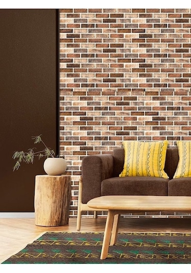 6 Adet Kendinden Yapışkanlı 70x70 Ölçüsünde Esnek Tuğla Desenli Duvar Paneli Acı Kahve