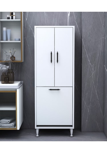 Makbulce Orkide Kirli Çamaşır Sepetli 2 Kapaklı Çok Amaçlı Dolap Beyaz