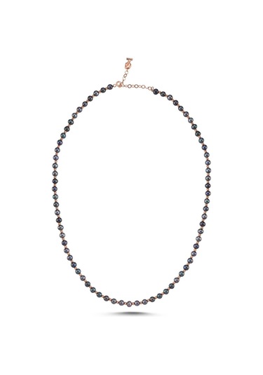 Kadın Dorika Toplu Siyah İnci Kolye Gümüş