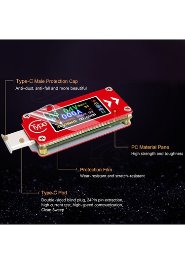 Kangvka Tc64 Tip-c Şarj Testeri: Renkli Ips Ekranlı Gerilim, Akım, Kapasite Ve Sıcaklık Ölçer Kırmızı