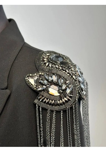 Slubov'u Omuz Askıları 2'li, Zincirli Broşlar 157325479 Siyah