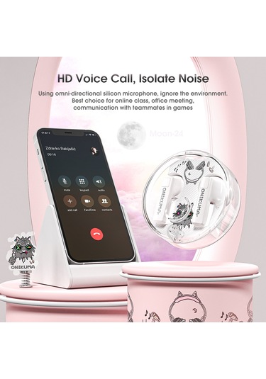 Onıkuma T301 Şeffaf Karikatür Kablosuz Bluetooth Kulaklık Beyaz
