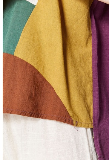Keten Gökkuşağı Asimetrik Kesim Bluz Renkli Ve Şık Tasarım Mürdüm