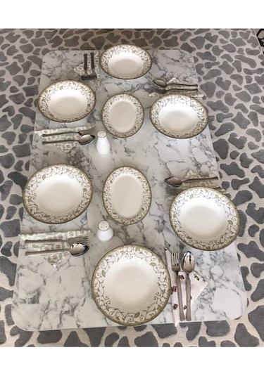 Mermer Desenli Dekoratif Yer Sofrası 60 110 Ahşap