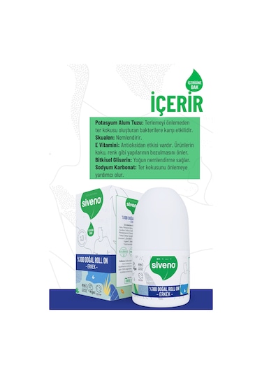 Siveno %100 Doğal Roll On Erkek Deodorant Ter Kokusu Önleyici Bitkisel Leke Bırakmayan Vegan 50 ML