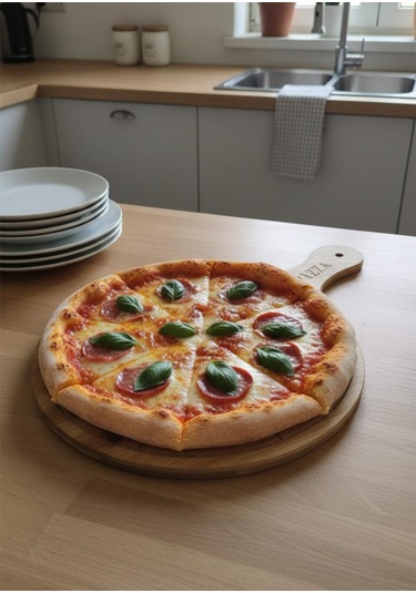 Bambu Pizza Tabağı - Sunumluk 30 Cm Sarı