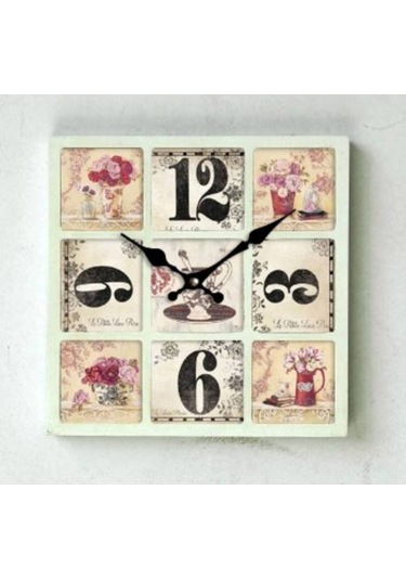 Saatler-MB KARE ÇİÇEK TEMALI DUVAR SAATİ-30*30*3,5 CM Çiçek