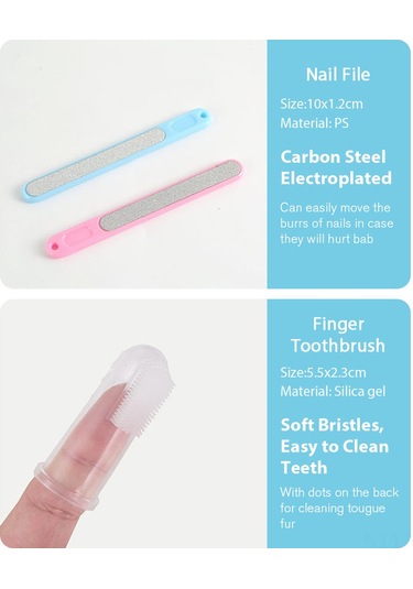 Vkemall Hz017 Bebek Bakım Seti Mavi - 7 Parça: Tarak, Fırça, Tırnak Kırıcı, Makas, Diş Fırçası, Tırnak Taşı, Parmak Uçlu Diş Fırçası + Çantası Mavi