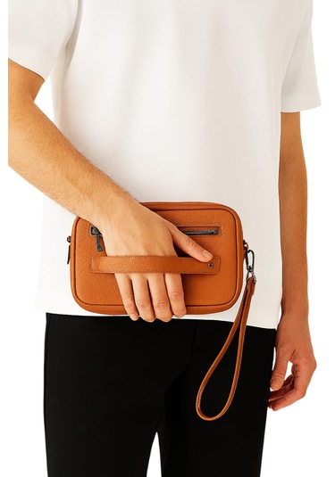 El Çantası Deri Taba Portföy Omuz Askılı Kahverengi