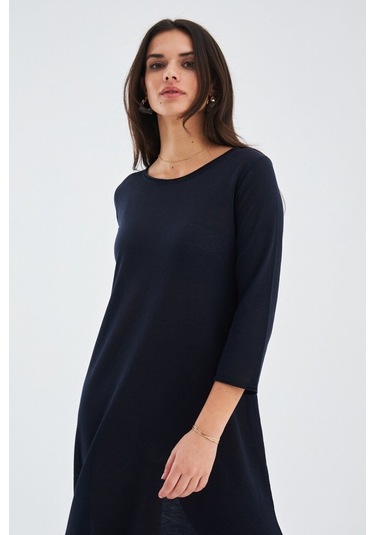 Peraluna Bol Ince Yazlık Şifonlu Kadın Triko Elbise Lacivert Lacivert