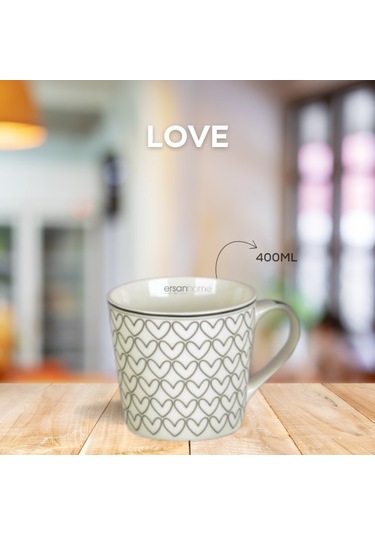 Tohana Porselen Kupa 400ml Love Serisi Desen3 Beyaz