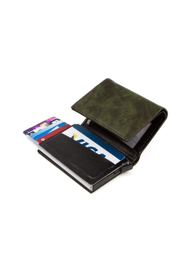 Tuldar Erkek Rfıd Otomatik Çekim Koruyucu Mekanizmalı Kağıt Para Bölmeli Hediyelik Kartlık Cüzdan Tul601 - Haki