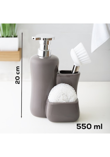 Porsima 277746 Sıvı Sabunluk Fırçalı Süngerlikli Sabunluk Gri