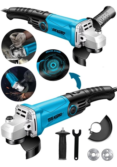 Dragro Alman DRG-4200 W Devir Ayarlı Çift Metal Dişli Şanzuman Demir Metal Kesme Taşlama Makinesi 125 MM Mavi