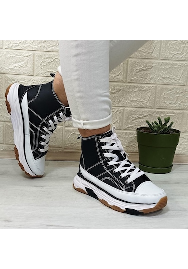 Kinetix Vıole Pu Siyah Kalın Tabanlı Hafif Rahat Spor Bot Siyah - Beyaz