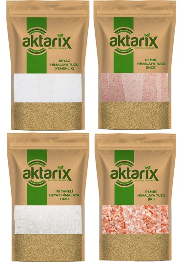 4 'lü Himalaya Tuz Seti 2 Kg İri Pembe + İnce Pembe + İri Beyaz + İnce Beyaz 500 'er Gram