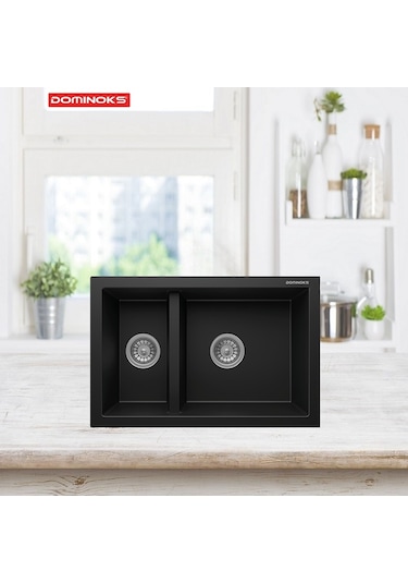 Domınoks Ren70 Tezgah Altı Granit Evye  Siyah 46 x 70 CM