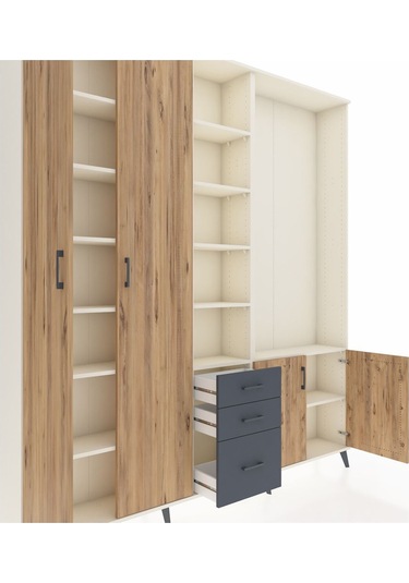 Arges Dolap 13 Raflı 3 Çekmeceli 4 Kapaklı 220x30x243 Aytaşı-çam/antrasit Atlas Çam/antrasıt