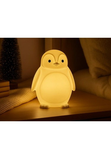 Sevimli Penguen Figürlü Led Gece Lambası Pilli Mumlu Masa Lambası