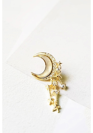 MorMajor Silver Tekli Ithal Sedefli Ay Uzun Figür Gümüş Küpe- Sol Taraf-5578