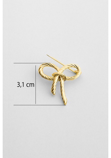 Kurdele 18 Ayar Sarı Altın Kaplama Gümüş Broş Sarı Altın Kaplama