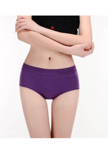 Mor Fallsweet Kadın Pamuk Külot Katı Orta Bel Külot Rahat Günlük Giyim Bayan Külot Mor