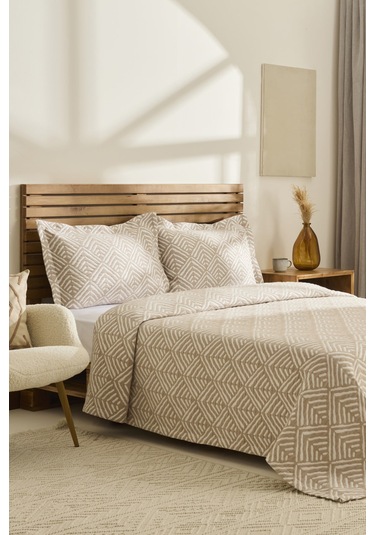 Kaşmir Home Space Çift Kişilik Yatak Örtüsü Takımı Bej Bej