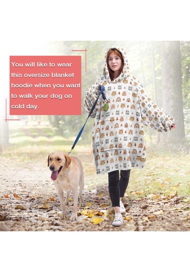 Tiger Desenli Giyilebilir Battaniye Hoodie, Unisex Kalın Flanel, Kapüşonlu,sıcak Rahat Tiger Boho Rainbow