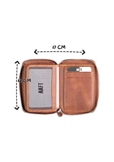 Mft Leather Hakiki Deri Unisex Fermuarlı Cüzdan Lotus 1616 Tiguan Taba