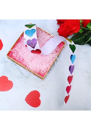 Sevgililer Günü İçin Simli Kırmızı Kalp Çıkartmaları - Dekoratif Kalp Çıkartmaları Çok Renkli