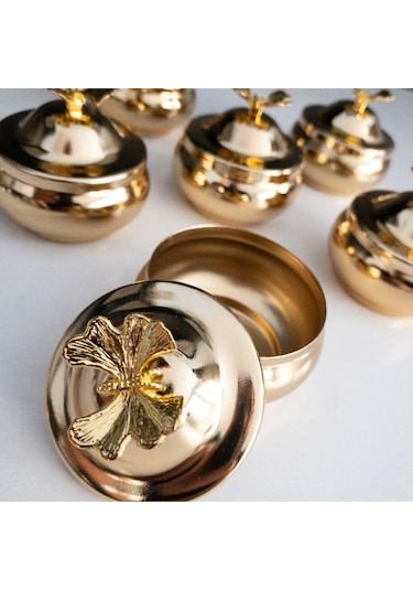 6'lı Gold Kelebekli Tombik Lokumluk, Çay Ve Kahve Yanı Sunumluk, Şekerlik, Drajelik Gold