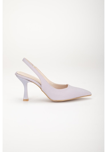 Saten Arka Açık Gri Kadın Topuklu Ayakkabı-2741 - Gri