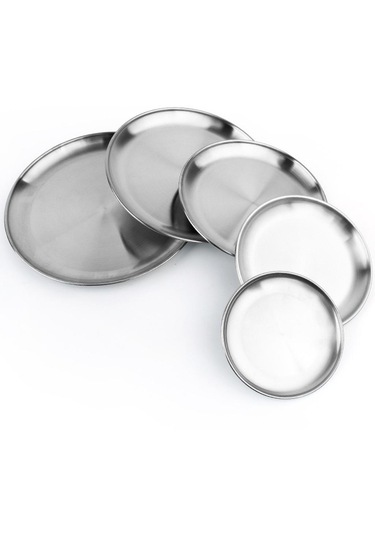 Homyl Paslanmaz Çelik Yuvarlak Tabak Bulaşık Kamp Piknik 26cm Gümüş