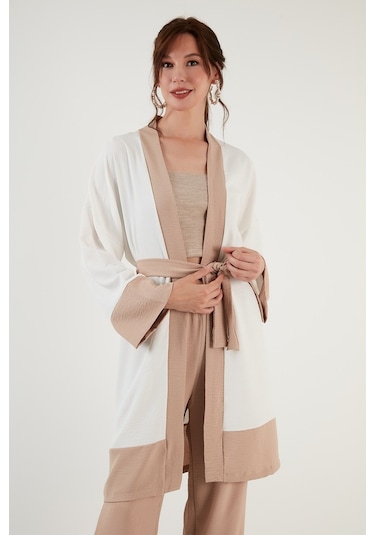 Lela Rahat Kalıp Kemerli Bol Paça Alt-Üst Yazlık Bayan Takım 6058038 Ekru