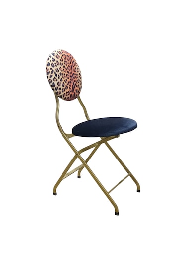 Katlanabilir Leopar Desenli Gold Metal Sandalye