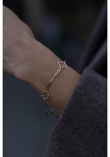 Yenigün Kuyumculuk 14 Ayar Altın Ataç Zincirli Yonca Bileklik Blk26020 Sarı Altın